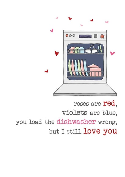 Cute and Funny Valentines day card - Roses are Red - Dishwasher created by Dandelion Stationery