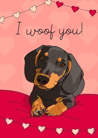 I Woof You Sausage Dog Valentine's Day Card created by Evie Garnett Designs