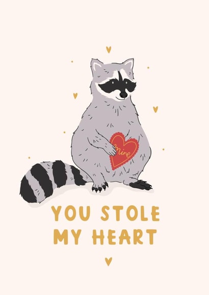 Cute Raccoon Anniversary Card / Valentines Day Card - You Stole My Heart created by Abbie Imagine