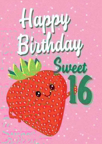 Sweet 16 Birthday Card - Cute Strawberry Age 16 Birthday Card For Daughter created by Nicky Marinelli