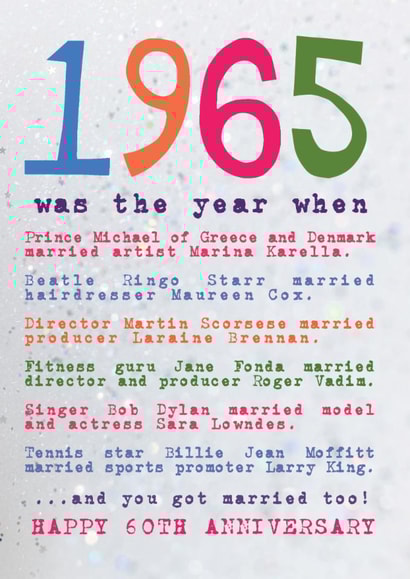 Married in 1965 - other famous couples - happy 60th wedding anniversary created by Becka Griffin