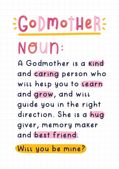 Will you be my Godmother - Godmother Definition Card created by Joanne Hawker
