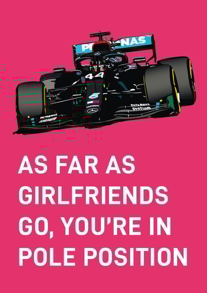 Motor racing themed valentines card for your girlfriend created by Quinton cards