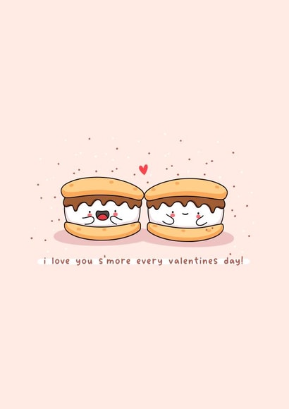 Cute s’mores valentines card - Kawaii card - food pun created by Rosalie Perl
