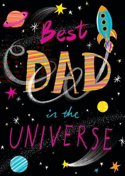 Cute Father's Day card - Best dad - Space, Planets, and rockets created by Paula Bowles