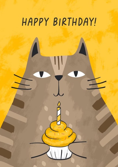 Cute tabby / moggy cat with cake Birthday card! created by Evie Garnett Designs
