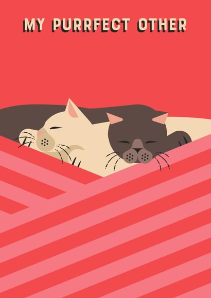 A feline valentines card, purrfect for that special someone created by @simonwelchillustration