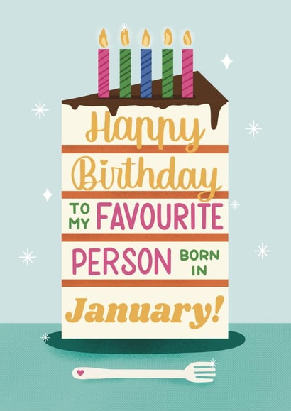 Cute Birthday Card - January Birthday - Cake created by Daksha Giri