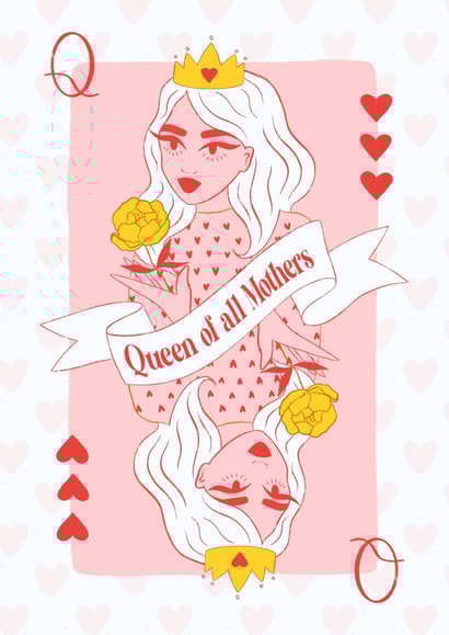 Quirky Mother’s Day card for the Queen mum in your life - Queen of hearts deck created by Rebekah Klimuck
