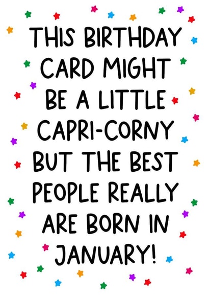 Funny birthday card for your January, Capricorn friend - Capri-corny Card created by Pickled Prints