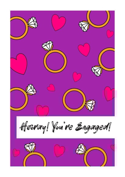Cute engagement card for couples - diamond ring & hearts - hooray you’re engaged created by Bloom & Lark Designs