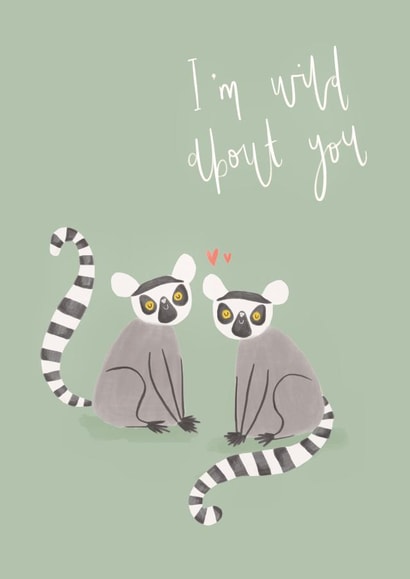 Cute Valentine's Day/Anniversary Card - Lemur - I'm wild about you created by Mint and Pickle