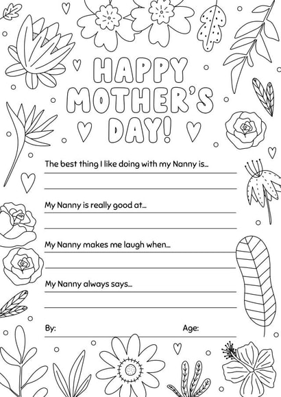 Cute Mother's Day Card - Colour In - Flowers - Nanny created by Evie Garnett Designs