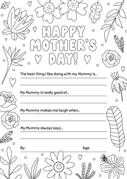 Cute Mother's Day Card - Colour In - Flowers - Mummy created by Evie Garnett Designs