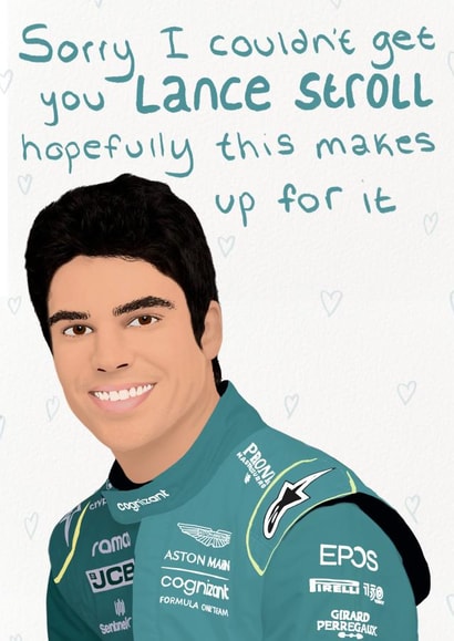 A Lance Stroll celebration card for all created by Amber Kilsby