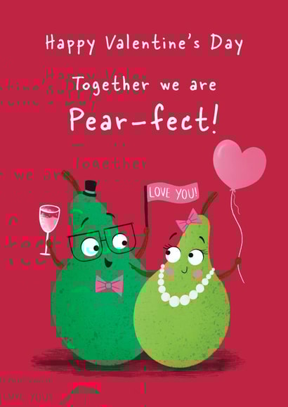 Cute Valentine's Day Card - Pear-fect - Punny - Food created by Hannah Jayne Lewin