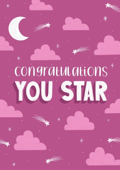 Cute Congratulations Card - You Star - Pink - Starry Night created by Sarah Cowan