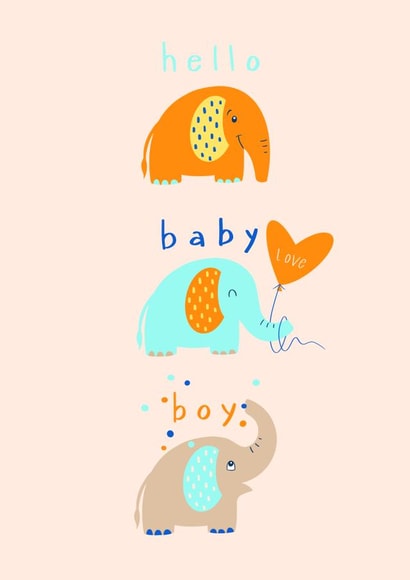 Cute baby Boy Card for new parents - elephants - hello baby boy created by Anita Parson Studio