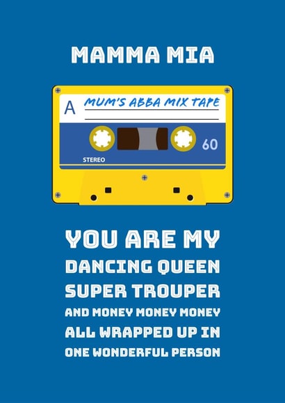 Cheeky and Heartfelt Mother's Day card - Retro ABBA Mix Tape - Mamma Mia created by PEA GREEN PRINTS