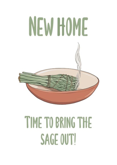 Illustrated new home card for the person in your life who smudges white sage created by Noura Mokhtar