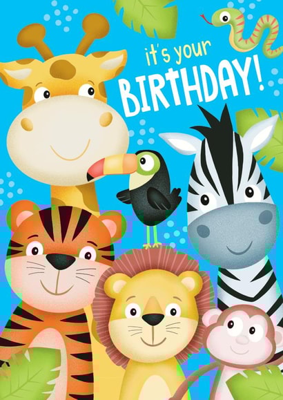 Cute Birthday Card - Jungle Safari - Animals created by Trudles Doodles Handmade