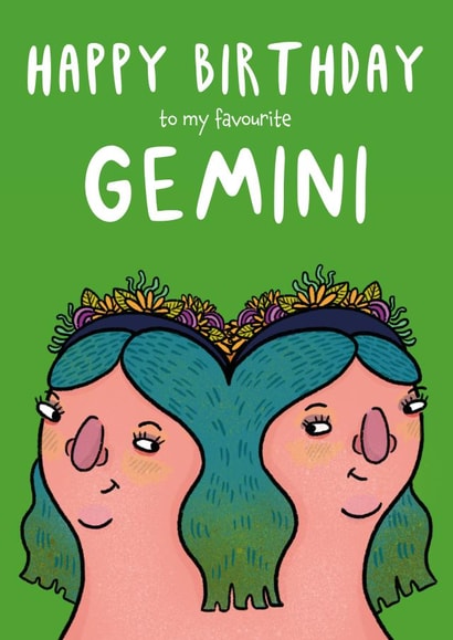 Cute birthday card - Gemini - May - June - Zodiac created by Charlotte Caswell