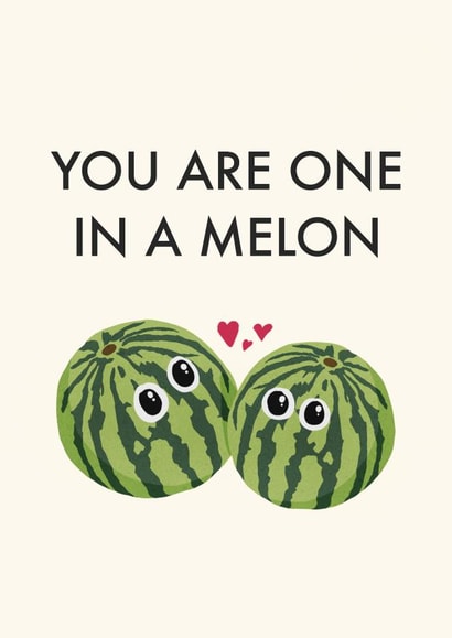 Cute melon valentines. One one a million/melon pun. Funny fruit in love. created by Cynicards