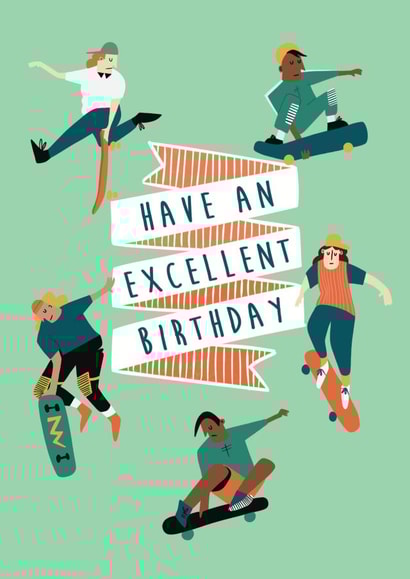 Cute Birthday Card - Excellent Skater created by Vallely Studios