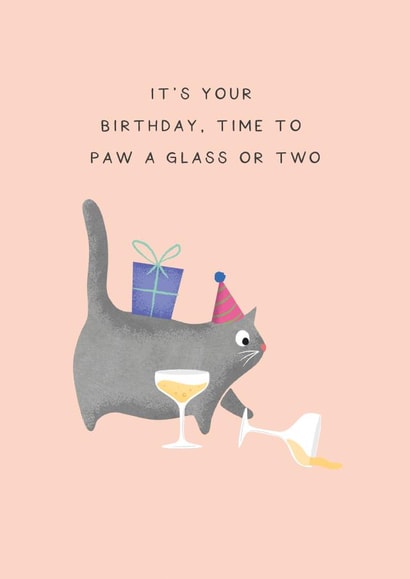 'Paw A Glass Or Two' - Funny Cat Birthday Card created by Studio Mads