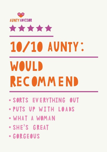 Fun review style card - Aunty Advisor created by HGH ILLUSTRATIONS