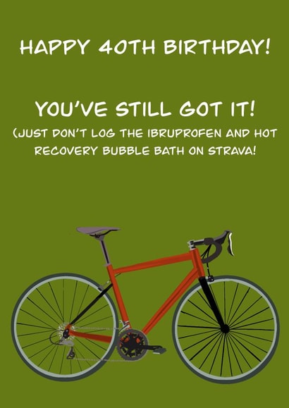 Biking 40th birthday card, strava, cycling bike created by Rae of Sunshine