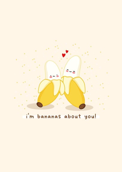 Cute anniversary or valentines card - bananas about you - Kawaii card - Punny created by Rosalie Perl