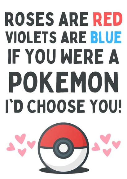 Roses are red Pokemon Valentine's Day Card created by Original Fox Cards
