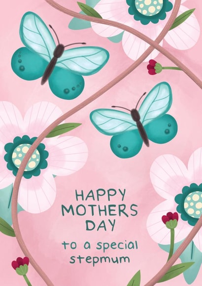 Stepmother Mother's Day Card - Special Stepmum - Beautiful Floral Butterflies created by Bev O'Connor || @oconnordesign