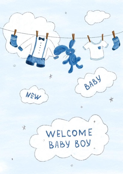 Cute New Baby Card - Baby Boy - Washing Line created by Iuly Burdin