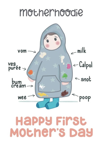Funny First Mother’s Day Card For New Mum - Motherhoodie created by Presents Felt