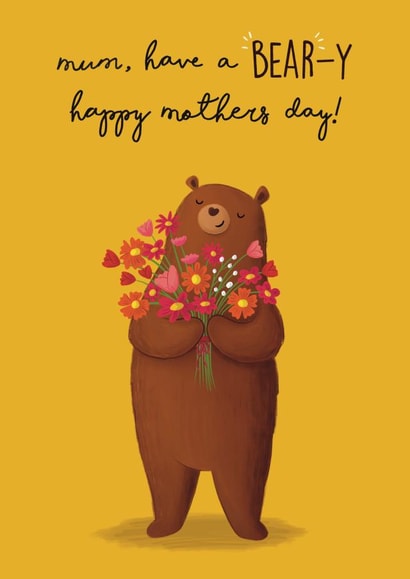 Cute Mother's Day Card - Bear Floral Flowers Pun - For Mum created by Sophie Kent Illustration