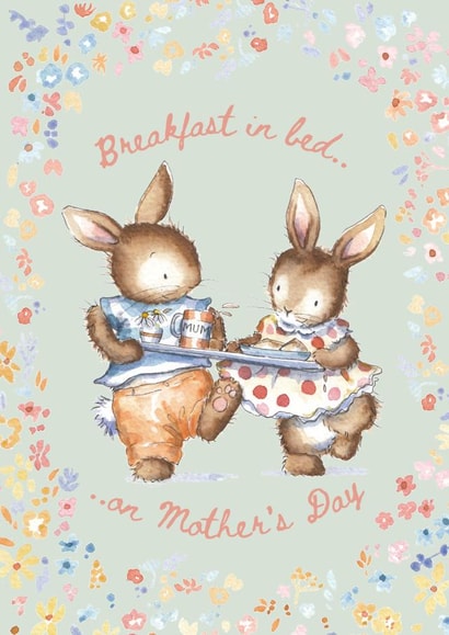 Cute Mother's Day Card - bunny breakfast in bed created by Kate Garrett
