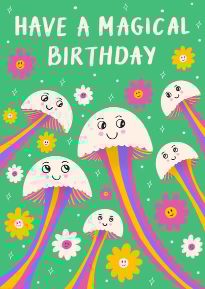 Have A Magical Birthday | Retro Mushrooms Card created by @tikkled.pink