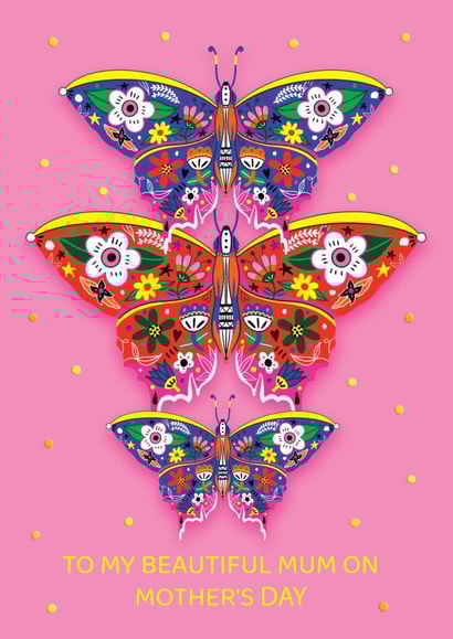 MY BEAUTIFUL MUM BUTTERFLY MOTHERS DAY CARD. created by NICHOLA COWDERY ILLUSTRATIONS 