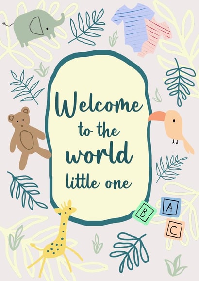 Welcome to the world little one - Cute new born baby card pastel colours created by Kayleigh Rose Prints