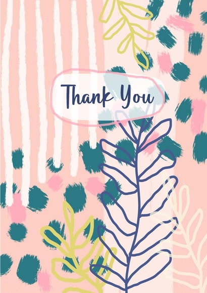 Thank you card for any occasion - abstract floral and stripes design created by Kayleigh Rose Prints