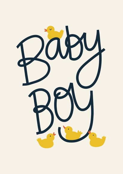Baby Boy - Cute Yellow Rubber Duck Card for New Baby created by Christine Cuddihy Illustration