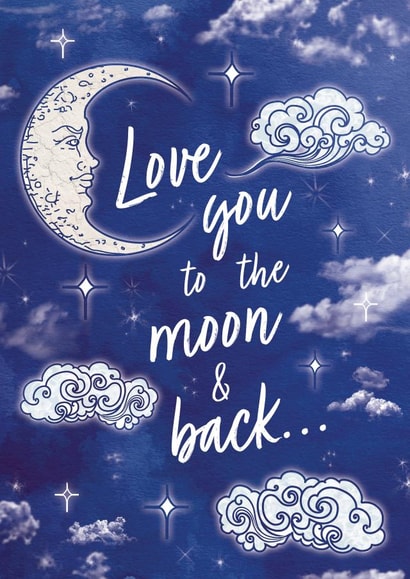 Cute Love you to the moon and back Valentines Day card created by Doodling Bee