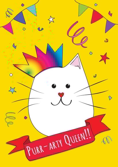Cute, colourful and fun birthday card for cat lover friends and family created by Kat Pearson