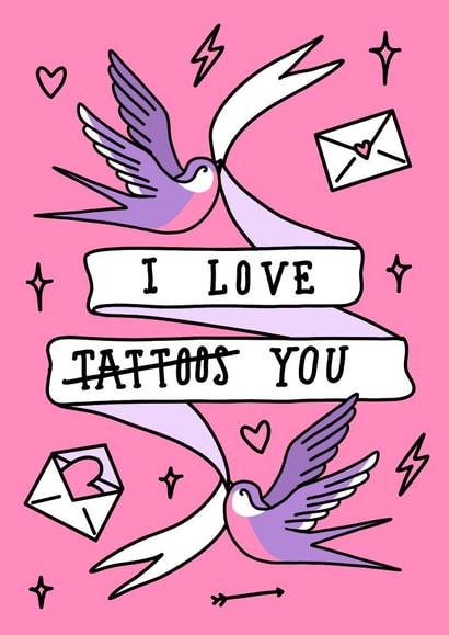 Cute tattoo inspired valentine card created by Poppy Jane Prints