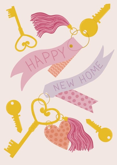 Happy new home card with cute hand drawn keys & key rings created by Sasha Pretoria Design