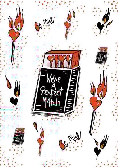 We're A Perfect Match. Cool Valentine's / Love / Anniversary card. created by Kiki Gunn. Greeting cards & art prints.