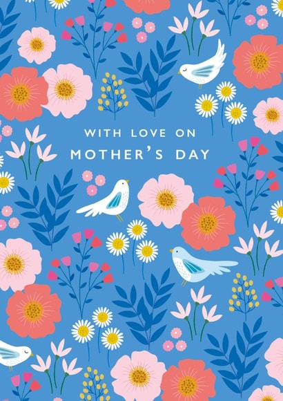 Pretty Mother's Day Card - blue floral and bird patterned created by Klara Hawkins
