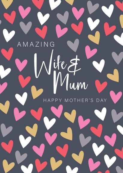 Cute Mother's Day Card - Amazing Wife & Mum - Hearts created by The Boy and the Bear